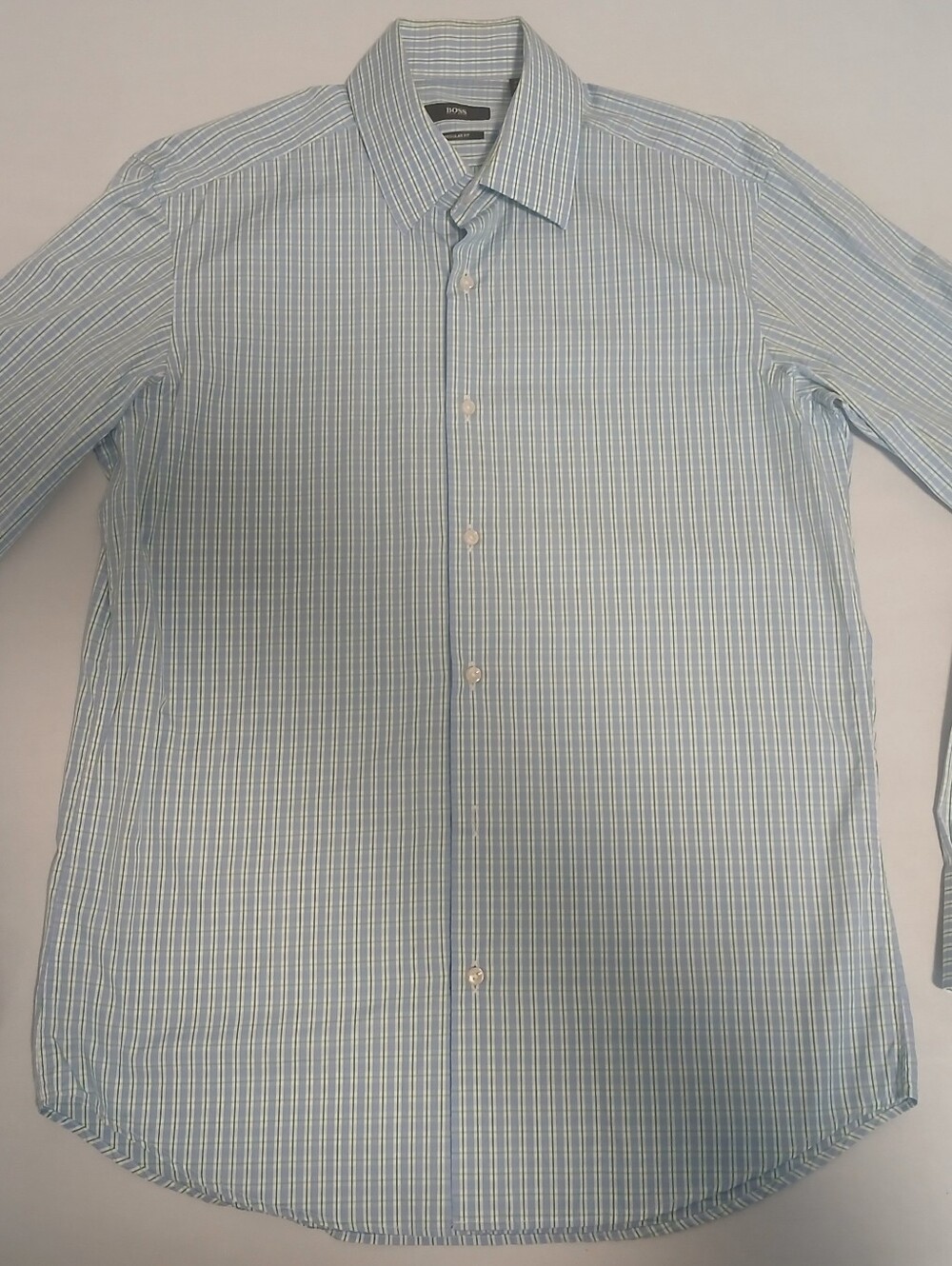 Hugo Boss Black Enzo Mens 40 Dress Shirt Blue Check Plaid Made in Italy NWOT
